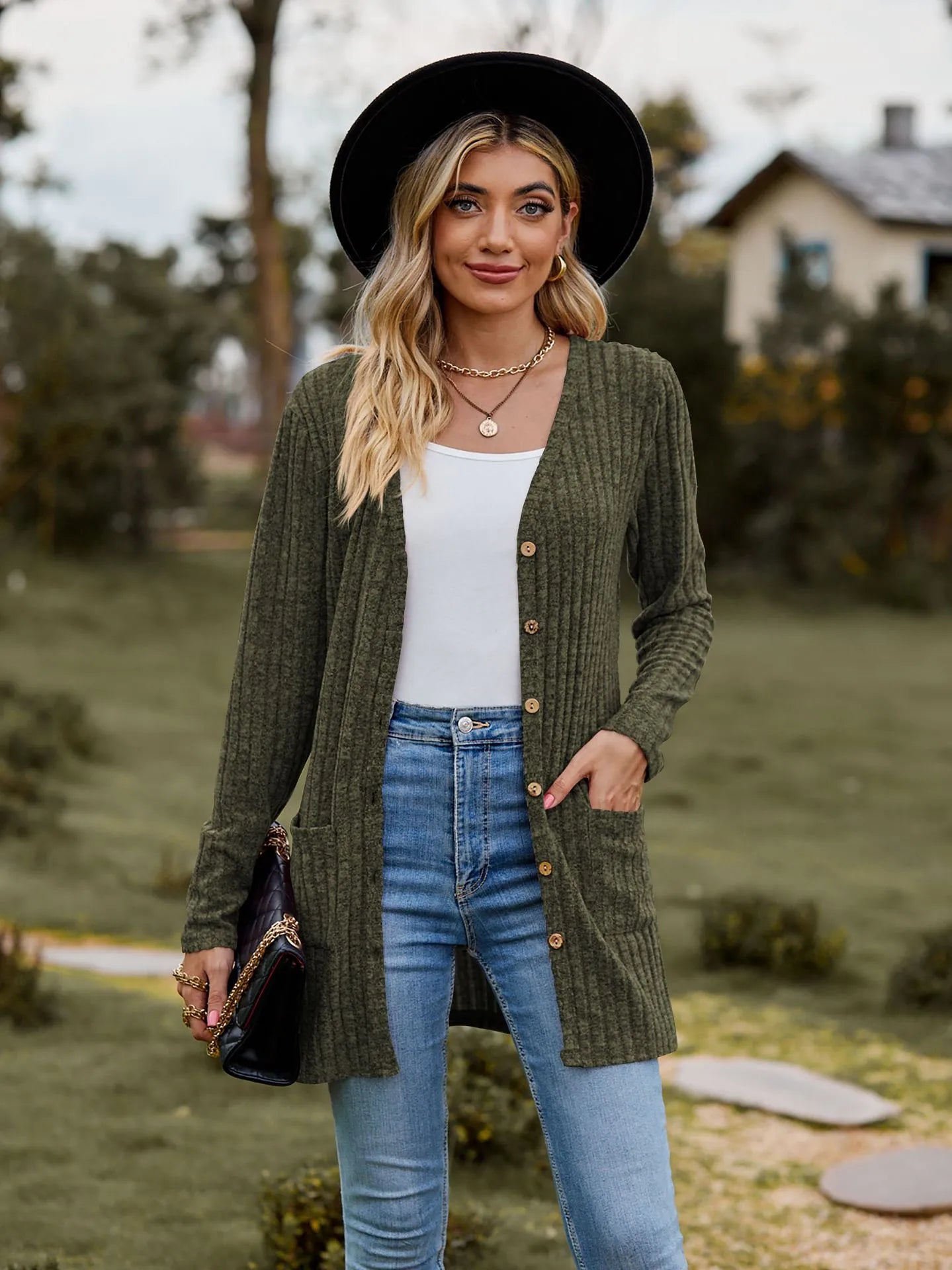 Damen Strickjacke Mit Taschen