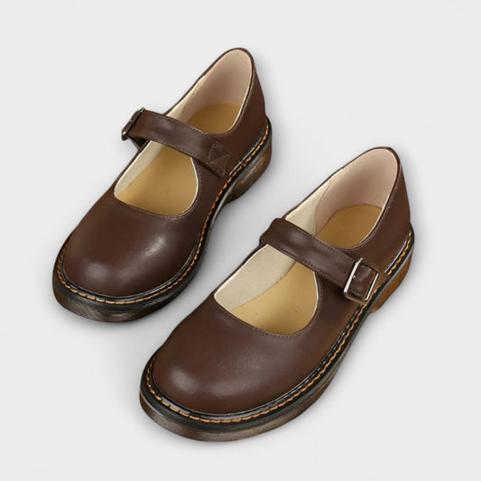 Damen Mary Jane Schuhe Rundzehen Schwarz - Eveloria