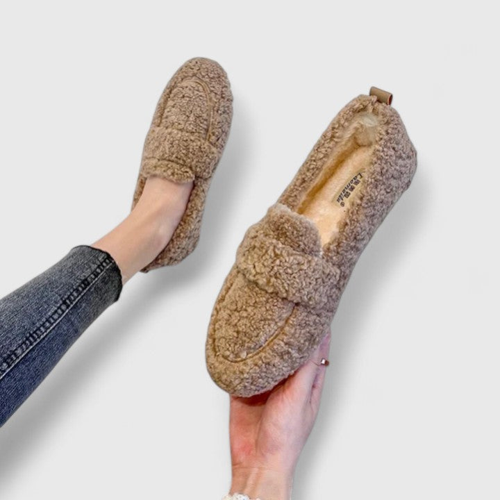 Damen Plüsch Loafer Bequem Schwarz - Eveloria