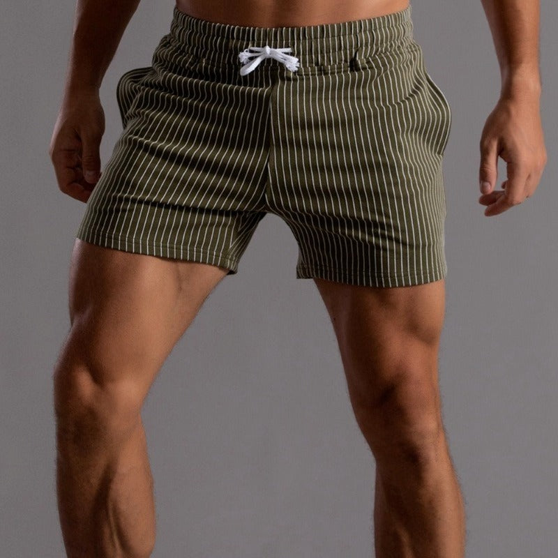 Herren Sommer Shorts Gestreift Elastisch Kordelzug Schwarz - Eveloria