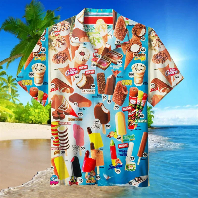 Herren Sommerhemd Hawaiihemd Kurzarm Eiscreme Print - Eveloria