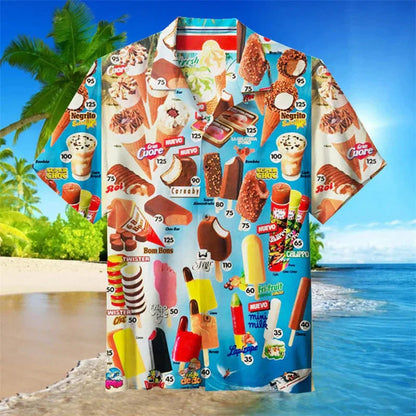 Herren Sommerhemd Hawaiihemd Kurzarm Eiscreme Print - Eveloria