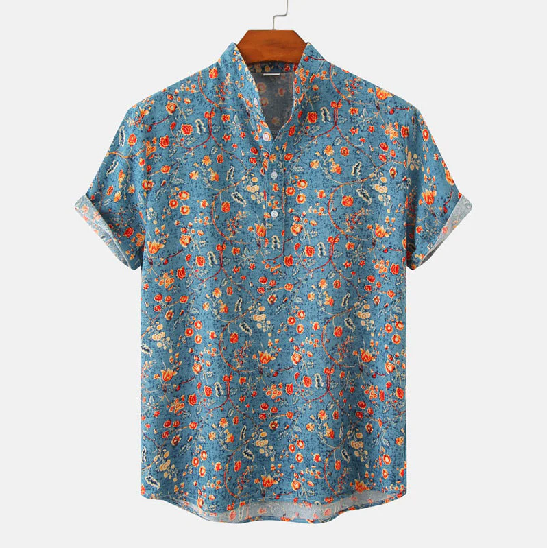 Herren Sommerhemd Kurzärmelig Blumenmuster Weiß - Eveloria