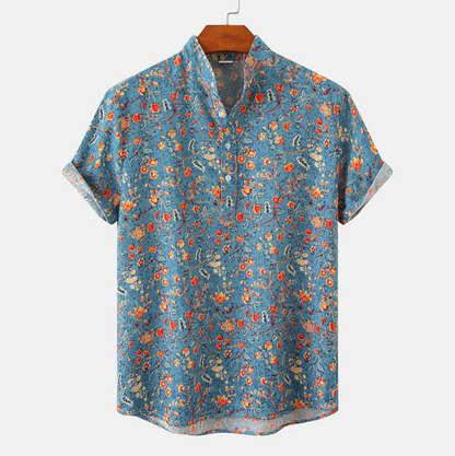 Herren Sommerhemd Kurzärmelig Blumenmuster Weiß - Eveloria