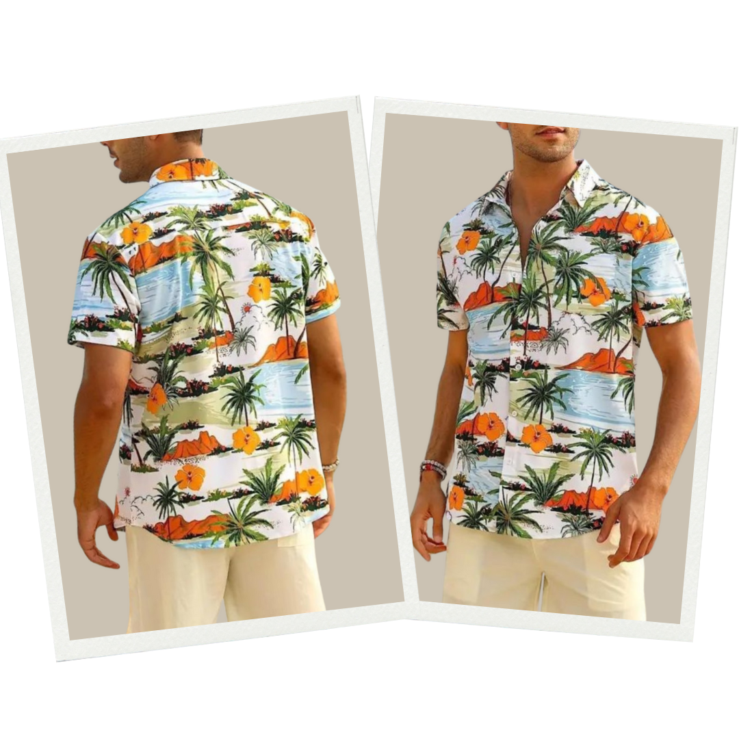 Herren Sommerhemd Kurzarm Hawaiihemd Blau - Eveloria