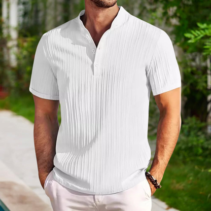 Sommerhemd - Kurzarm - Knopfleiste - Polohemd - Herrenhemd-Weiß-S-Chaps Herrenmode