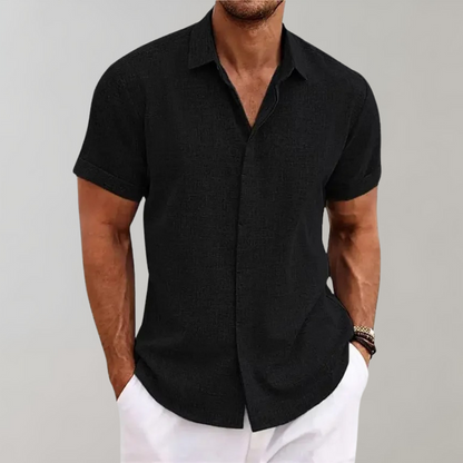 Sommerhemd - Polohemd - Button-Up - Kurzarmhemd - Herrenbekleidung-Schwarz-S-Chaps Herrenmode