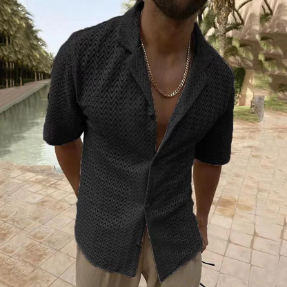 Sommerhemd – mit Knopfleiste – leicht – Polohemd – Kurzarmhemden für Herren-Schwarz-M-Chaps Herrenmode