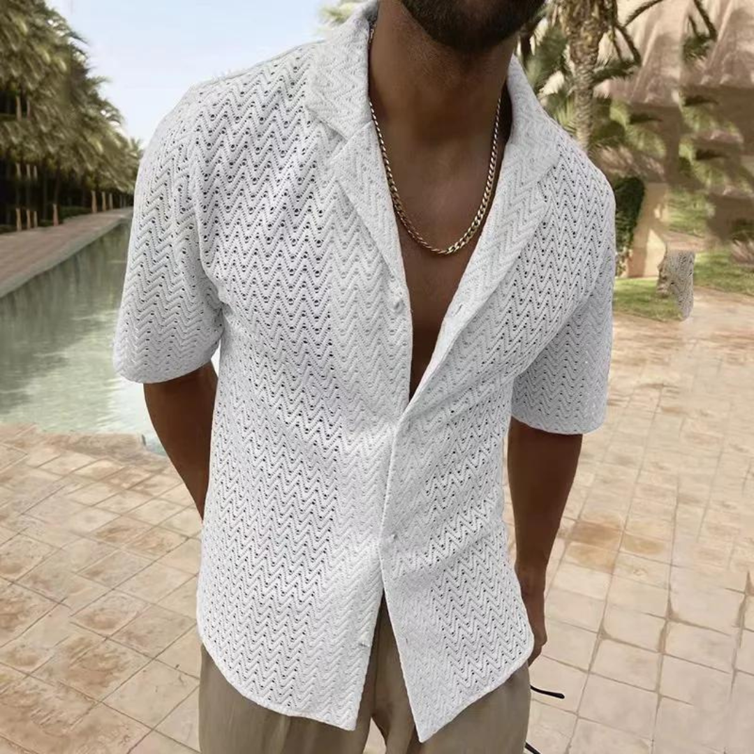 Sommerhemd – mit Knopfleiste – leicht – Polohemd – Kurzarmhemden für Herren-Weiß-M-Chaps Herrenmode