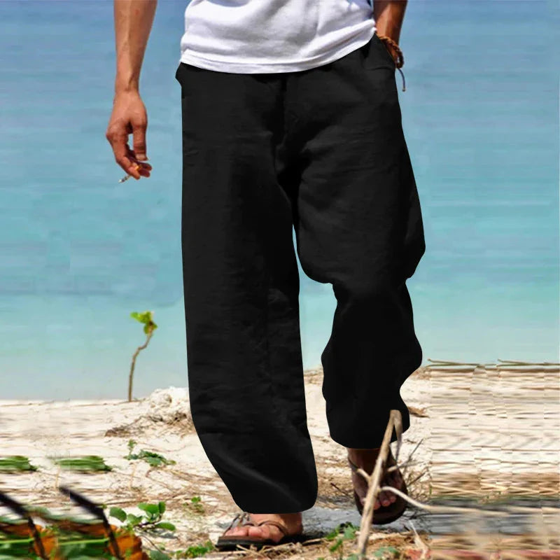 Sommerhosen - Leichte, locker sitzende Leinenhosen für Männer-Schwarz-S-Chaps Herrenmode