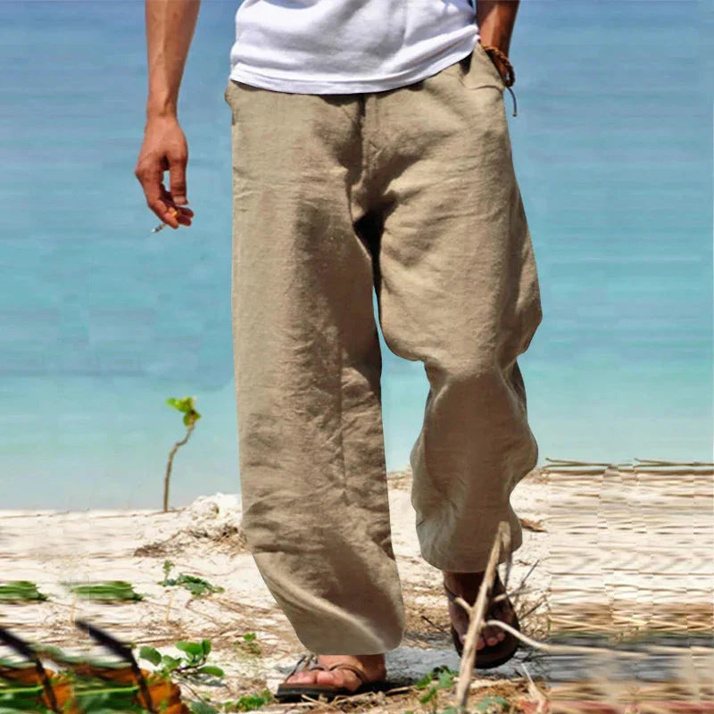 Herren Leinenhosen Lose Passform Gerades Bein Beige - Eveloria