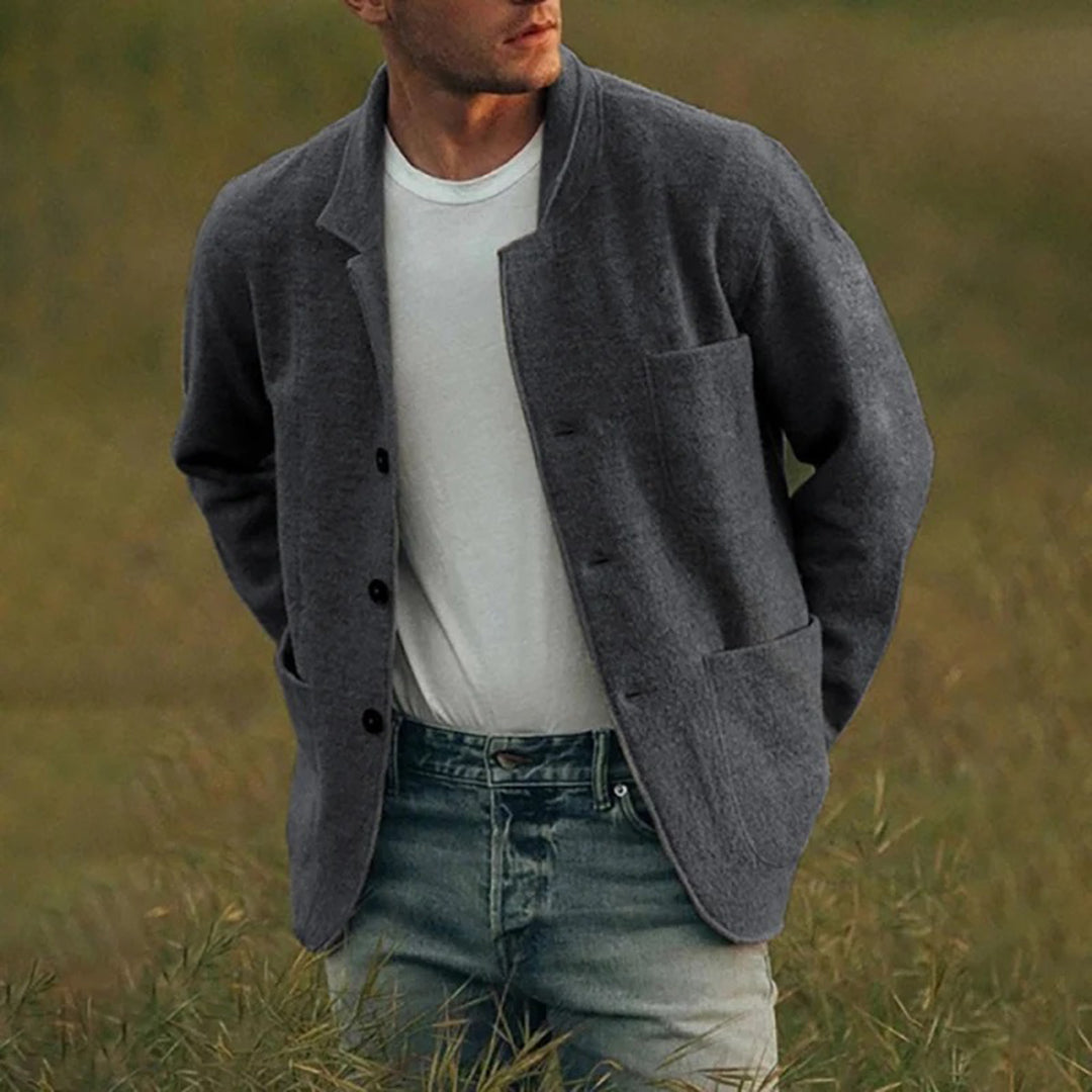 Sommerjacke | Knopfverschluss | Taschen | Strickjacke | Herrenjacke-Dunkelgrau-S-Chaps Herrenmode