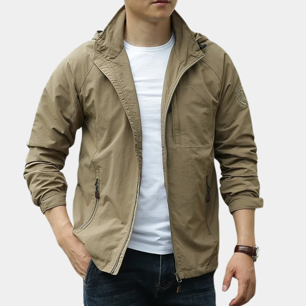 Sommerjacke – Leichte Cargo-Jacke mit Kapuze für Männer-Khaki-M-Chaps Herrenmode