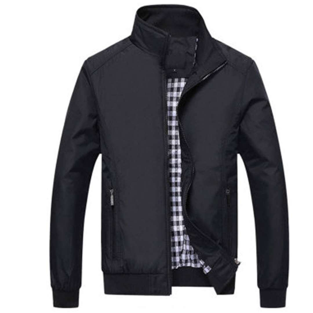 Herren Harrington-Jacke Winddicht Reißverschluss Sommer Schwarz - Eveloria