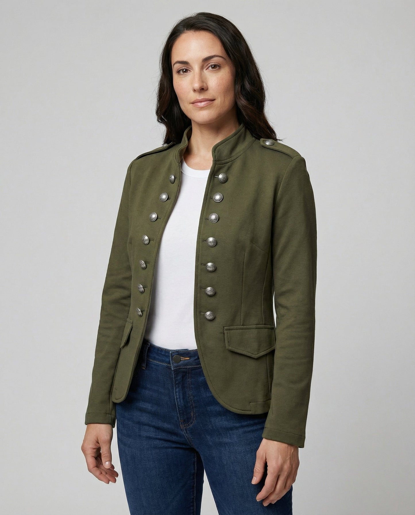 Damen Militärblazer Baumwolle Beige - Eveloria