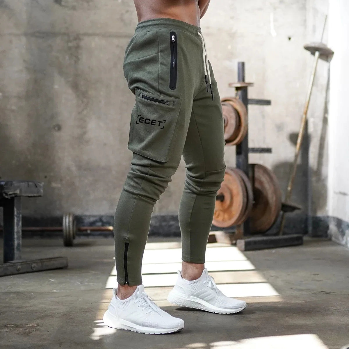 Herren Jogginghose Schlanke Passform Sportlich Reißverschluss Taschen