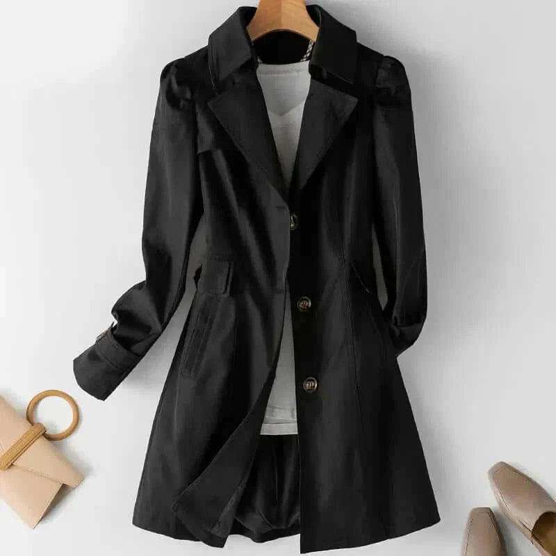 Damen Trenchcoat Klassischer Schnitt Knopfverschluss Langärmelig - Eveloria