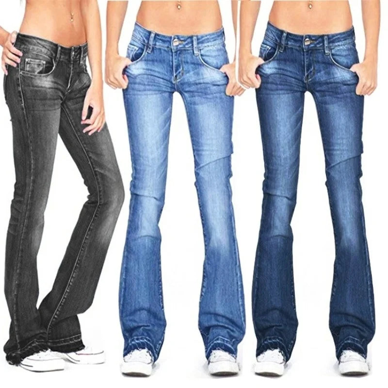 Damen Low Rise Flared Jeans Lässig Vintage Style