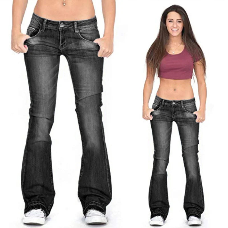 Damen Low Rise Flared Jeans Lässig Vintage Style