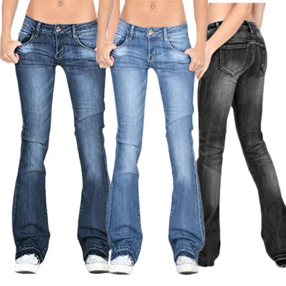 Damen Low Rise Flared Jeans Lässig Vintage Style