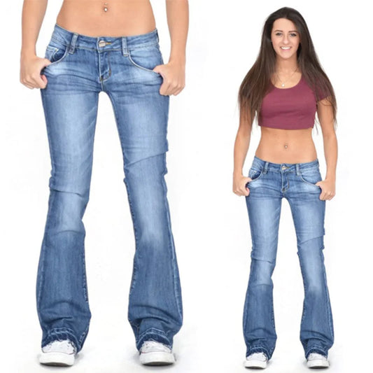 Damen Low Rise Flared Jeans Lässig Vintage Style Schwarz - Eveloria
