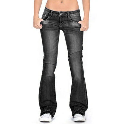 Damen Low Rise Flared Jeans Lässig Vintage Style
