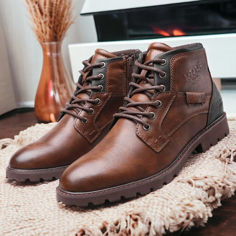 Herren Schnürstiefel Schwarz Braun Lederschuhe - Eveloria