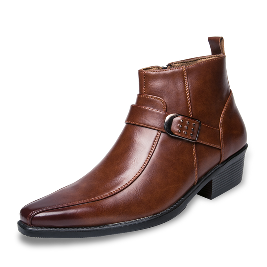 Herren Lederstiefeletten Spitz Zulaufend Schwarz - Eveloria