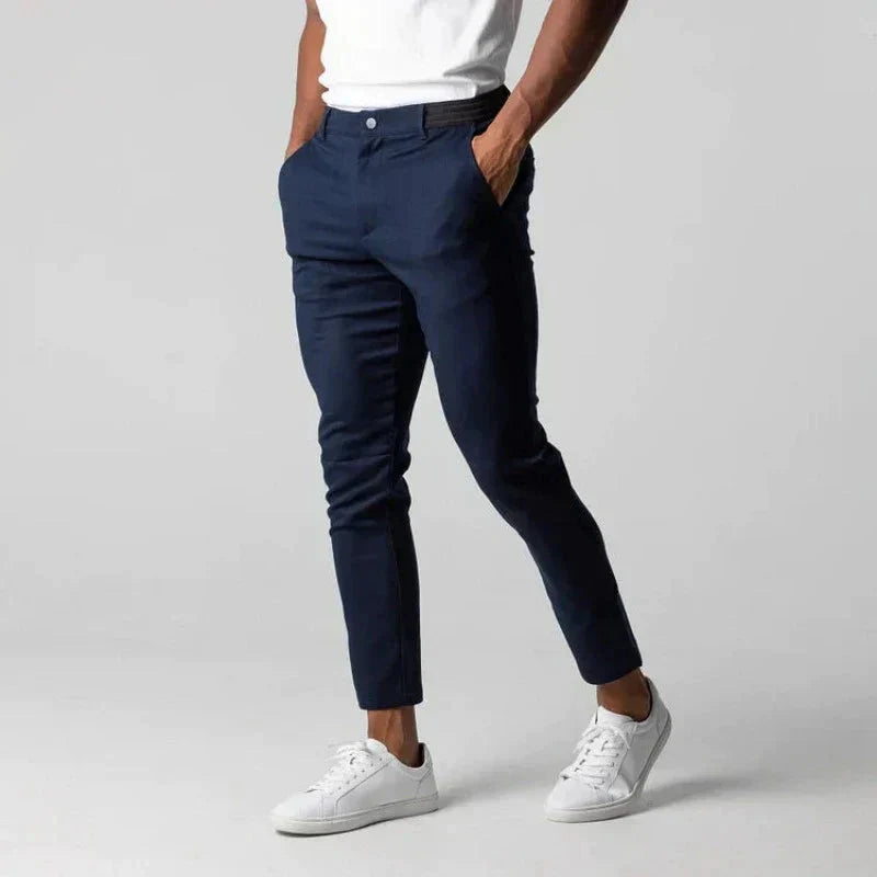 Stretch-Hosen | Elastische Taille | Slim Fit | Chinos | Herrenhosen-Blau-XS-Chaps Herrenmode