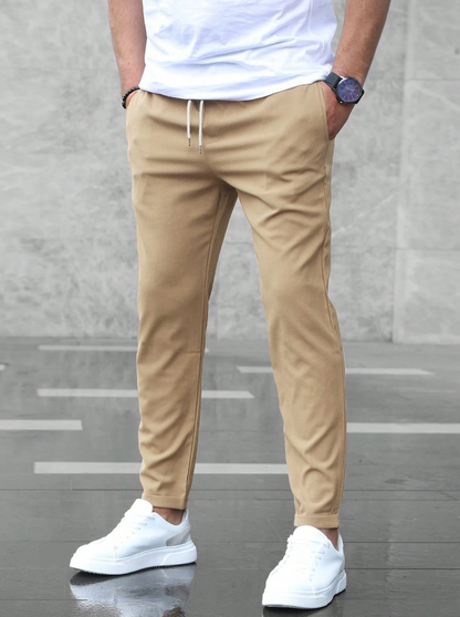 Stretchhosen | Kordelzug | Skinny | Chino-Jogginghosen | Herrenhosen-Beige-S-Chaps Herrenmode
