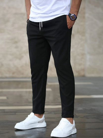 Stretchhosen | Kordelzug | Skinny | Chino-Jogginghosen | Herrenhosen-Schwarz-S-Chaps Herrenmode