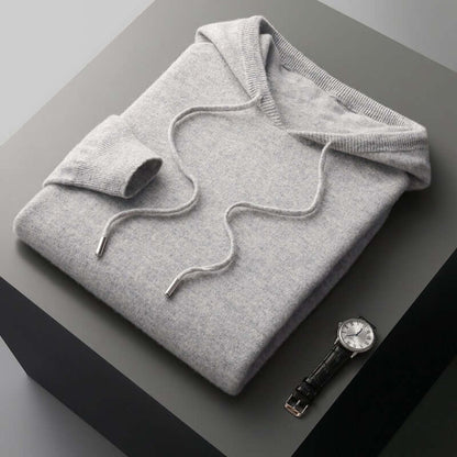 Strick-Hoodie - Herren Plain Pullover mit Kapuze-Grau-S-Chaps Herrenmode