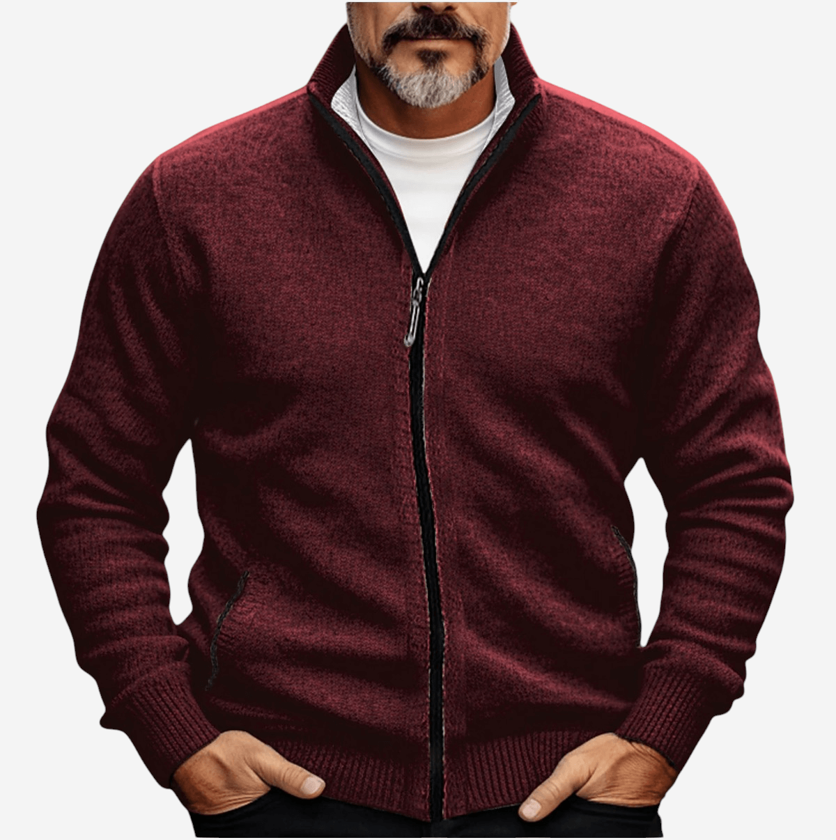 Strickjacke – Durchgehender Reißverschluss – Taschen – Strickjacke mit Reißverschluss – Herren-Strickmode-Rot-S-Chaps Herrenmode