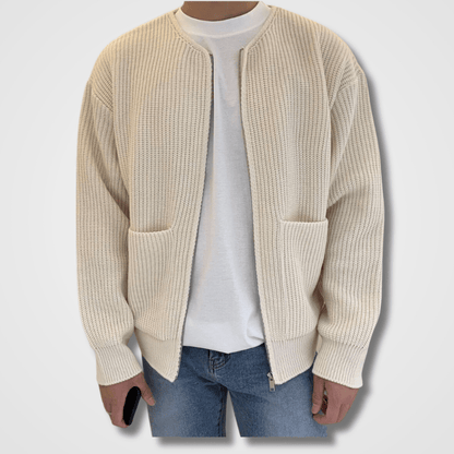Herren Strickjacke Chunky Vollreißverschluss Beige - Eveloria