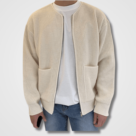 Herren Strickjacke Chunky Vollreißverschluss Beige - Eveloria