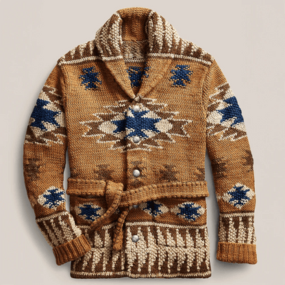 Herren Grobstrickjacke mit Gürtel und Knöpfen - Eveloria