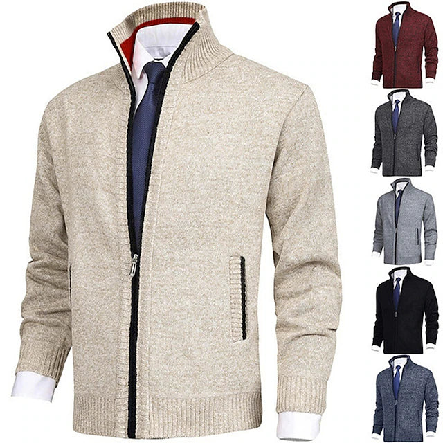 Herren Strickjacke Stehkragen mit Reißverschluss und Taschen - Eveloria