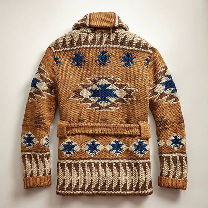 Strickjacke – Herren-Strickjacke im Vintage-Stil mit Knopfleiste und Gürtel-Chaps Herrenmode