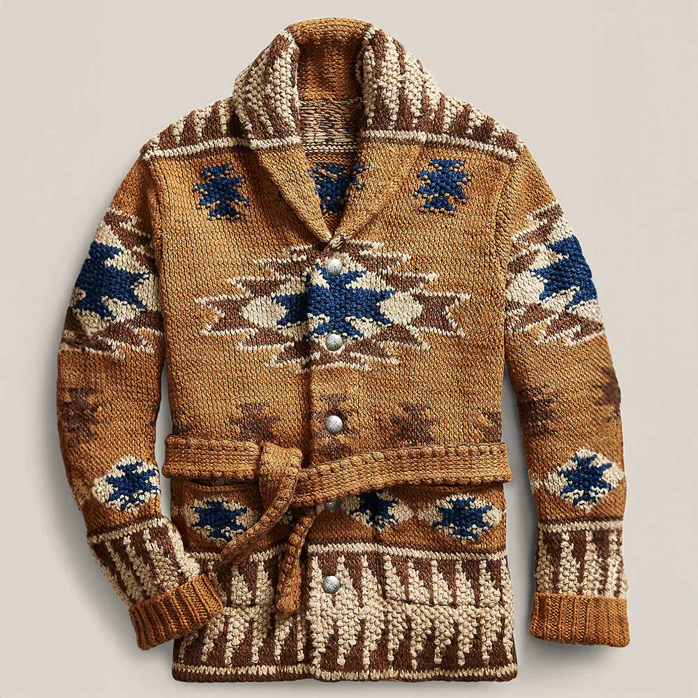 Herren Strickjacke Mit Knopfleiste Und Gürtel - Eveloria
