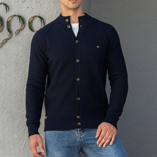 Herren Strickjacke Hoher Ausschnitt Normal Schnitt Mit Knöpfen - Eveloria