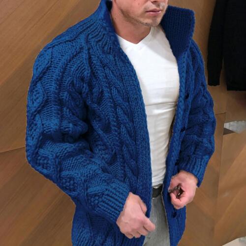 Herren Strickjacke Klobig Cable Knit Blau - Eveloria