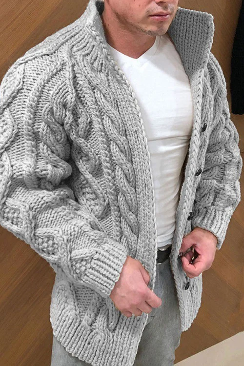 Herren Strickjacke Grobstrick Zopfmuster Knopfleiste - Eveloria