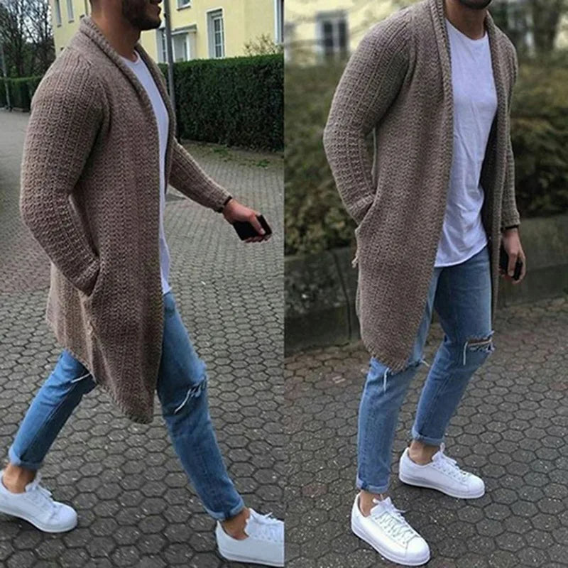 Herren Strickjacke Lässig Offen Vorne Lang - Eveloria