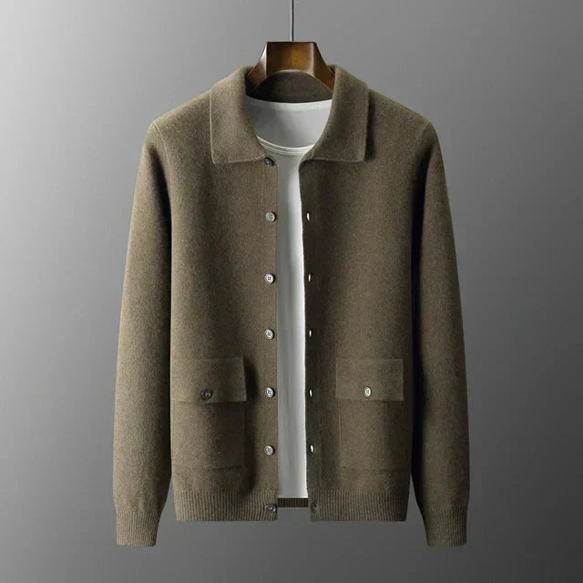 Herren Strickjacke Mit Kragen Und Taschen Beige - Eveloria