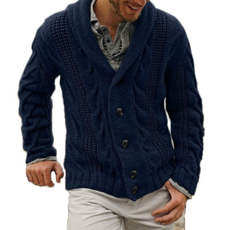 Strickjacke | Warm | Mit Knöpfen | Grob gestrickt | Herren-Strick-Dunkelblau-S-Chaps Herrenmode