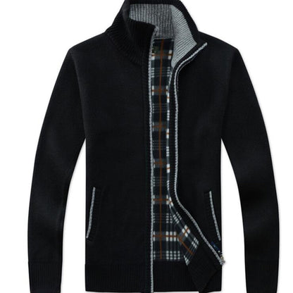 Herren Strickjacke Stehkragen Reißverschluss Warm Schwarz - Eveloria