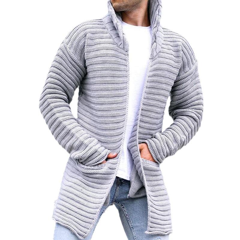 Herren Strickjacke Lange Offen Mit Kapuze - Eveloria