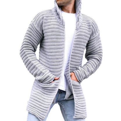 Herren Strickjacke Lange Offen Mit Kapuze - Eveloria
