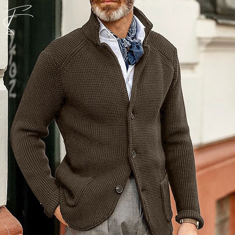 Herren Strickjacke Grob Gestrickt Mit Knöpfen Und Taschen - Eveloria