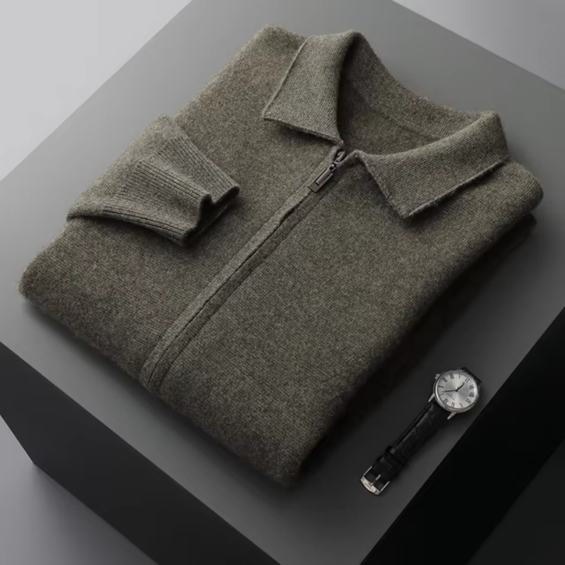 Strickjacke mit Reißverschluss – Herren-Strickjacke mit durchgehendem Reißverschluss-Grün-S-Chaps Herrenmode